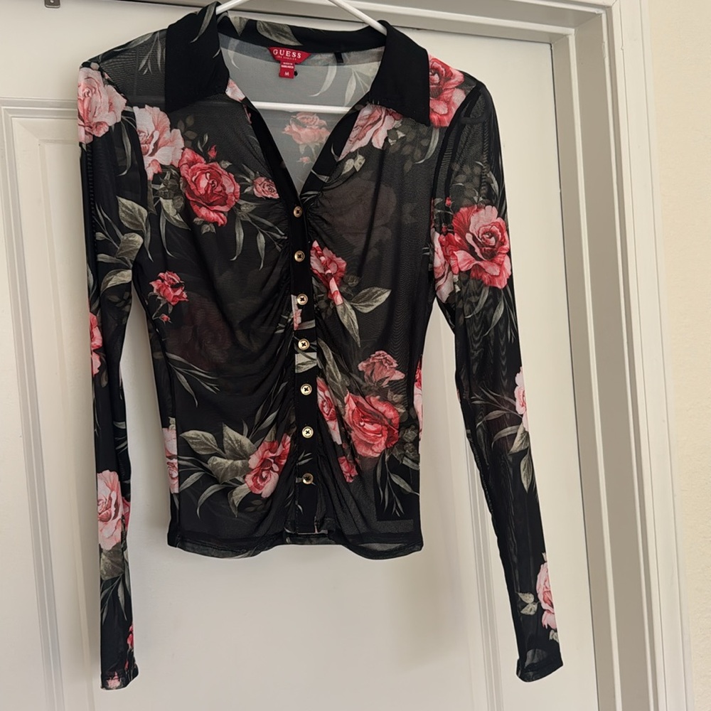 Guess Black and Red Floral Blazer